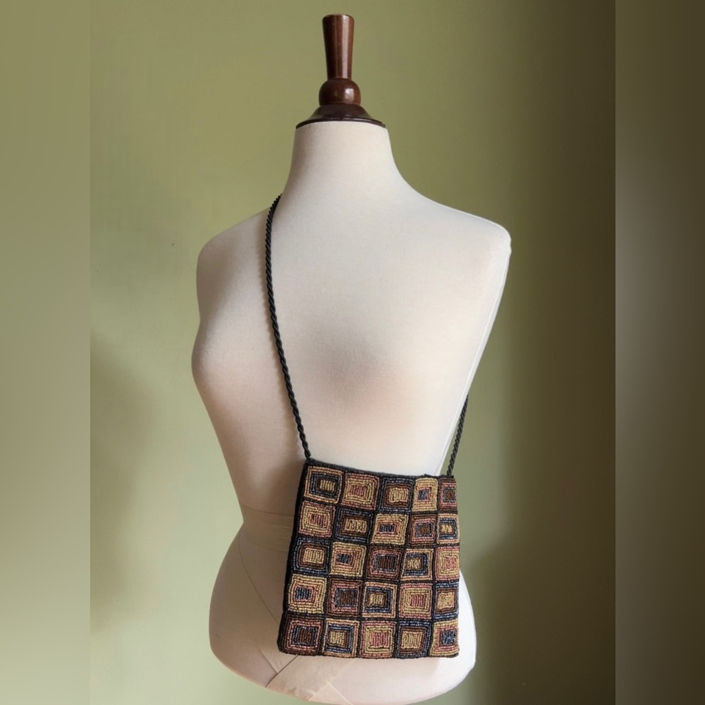Geometric Beaded Silk Purse, 90’s Crossbody Bag